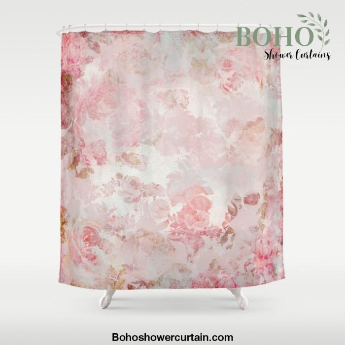 Vintage Floral Rose Roses painterly pattern in pink Shower Curtain Offical Boho Shower Curtain Merch