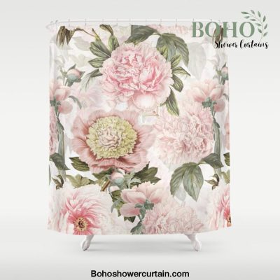 Vintage & Shabby Chic - Antique Pink Peony Flowers Garden Shower Curtain Offical Boho Shower Curtain Merch
