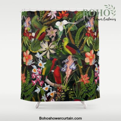 Vintage & Shabby Chic - Black Tropical Parrot Night Garden Shower Curtain Offical Boho Shower Curtain Merch