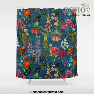Vintage & Shabby Chic - Blue Midnight Spring Botancial Flower Garden Shower Curtain Offical Boho Shower Curtain Merch