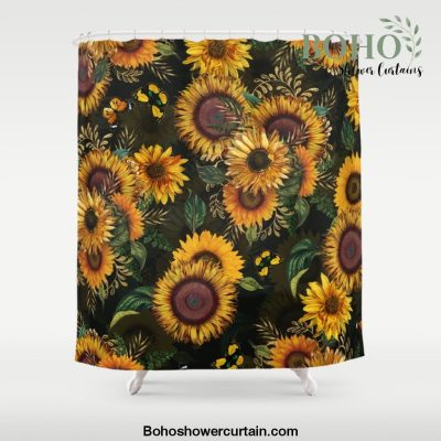Vintage & Shabby Chic - Midnight Sunflower Garden Shower Curtain Offical Boho Shower Curtain Merch