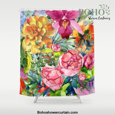 Watercolor Flowers No3 Shower Curtain Offical Boho Shower Curtain Merch