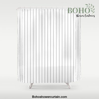 White And Black Pinstripes Lines Stripes Minimalist Stripe Line Shower Curtain Offical Boho Shower Curtain Merch