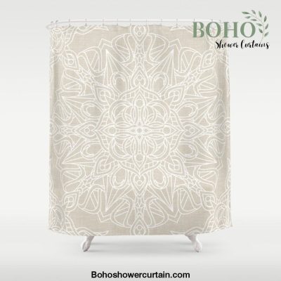 White Lace Mandala on Antique Ivory Linen Background Shower Curtain Offical Boho Shower Curtain Merch