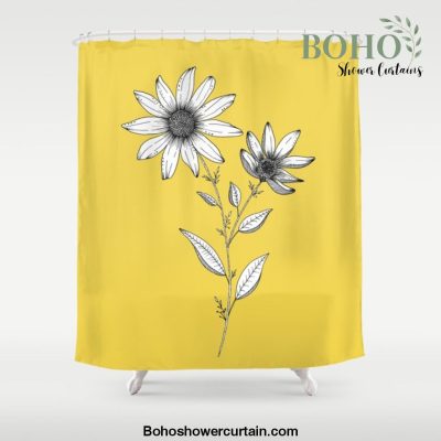 Wildflower line drawing | Botanical Art Shower Curtain Offical Boho Shower Curtain Merch
