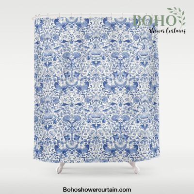 William Morris Vintage Lodden China Blue Toile Shower Curtain Offical Boho Shower Curtain Merch